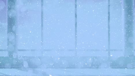 nieve cayendo con círculos de navidad de luz bokeh en la oficina