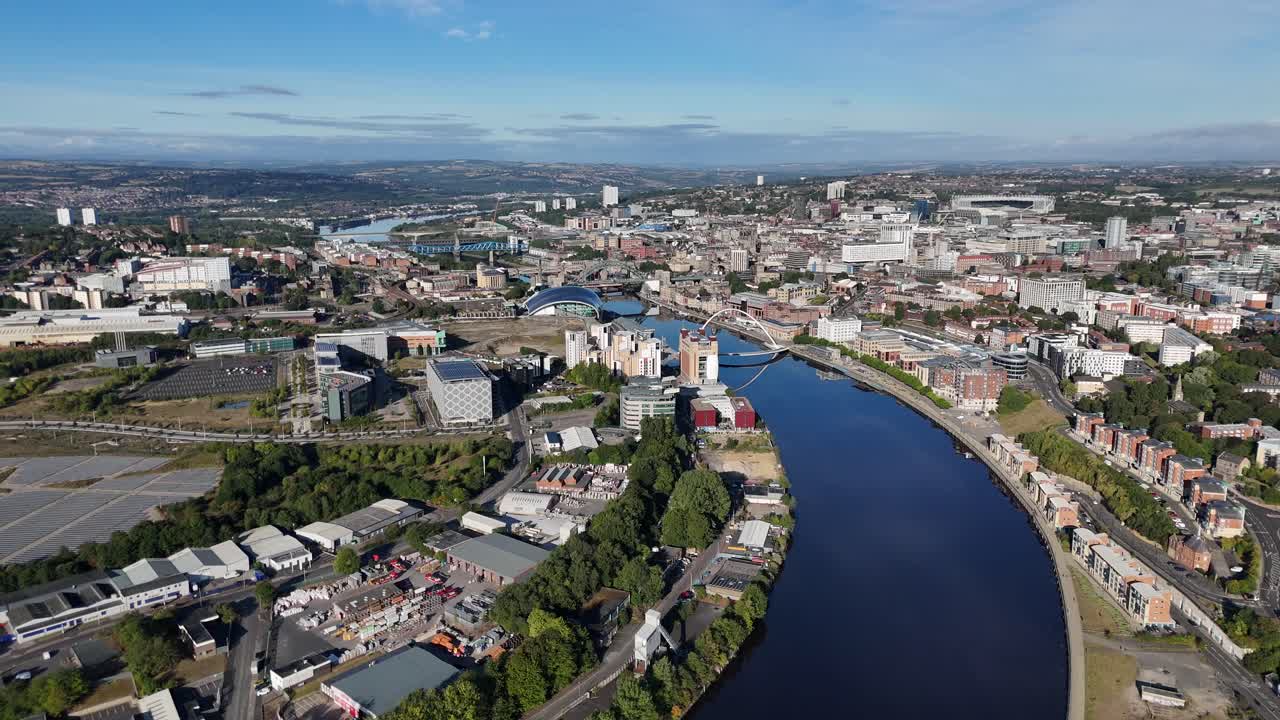 Drone Aerial Footage of Newcastle and Gateshead — River Tyne, Bridges, St ’ Park, City Centre Skyline, UK north east england tyneside