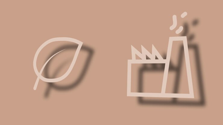 Leaf and Factory Symbol: Sustainability and Industry