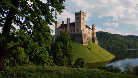 historic castle by a lake
