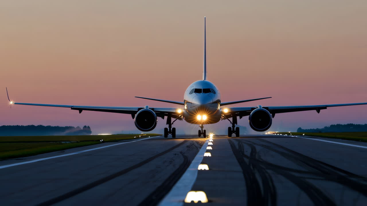 aterrizaje o despegue del avión al amanecer o al atardecer