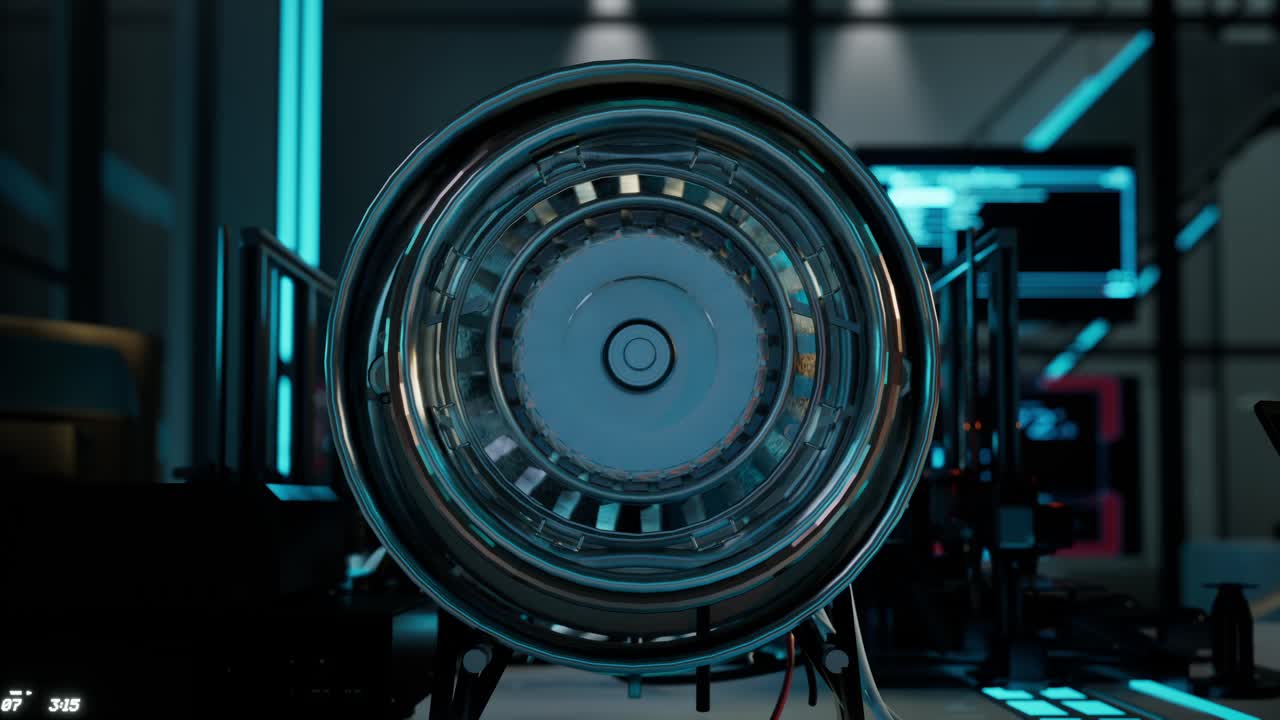 Generated Engineering Turbine In Lab. Aircraft Engine Animation