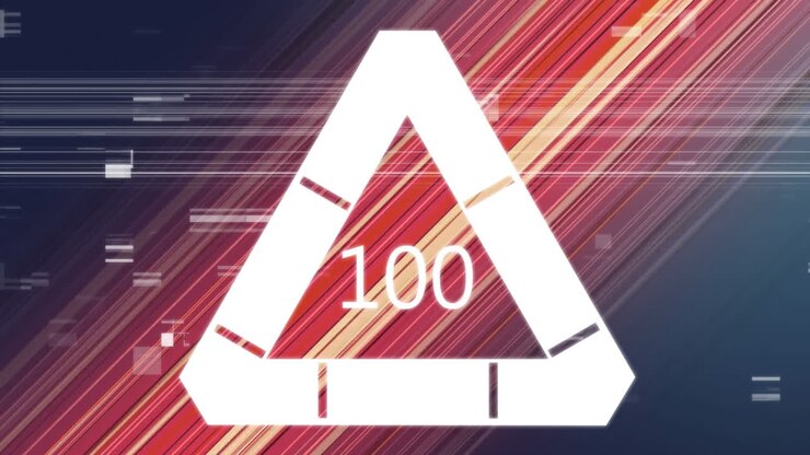 Animazione del numero 100 in un triangolo di caricamento