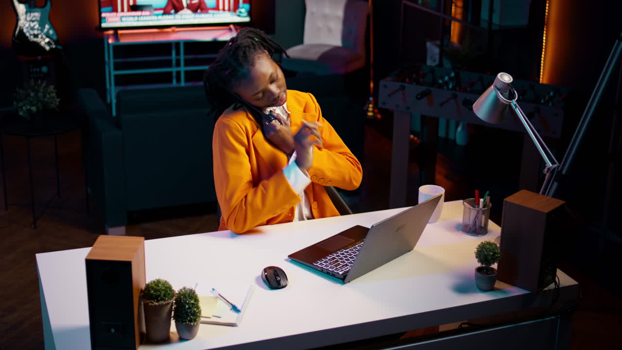 African american student answering call on mobile phone line