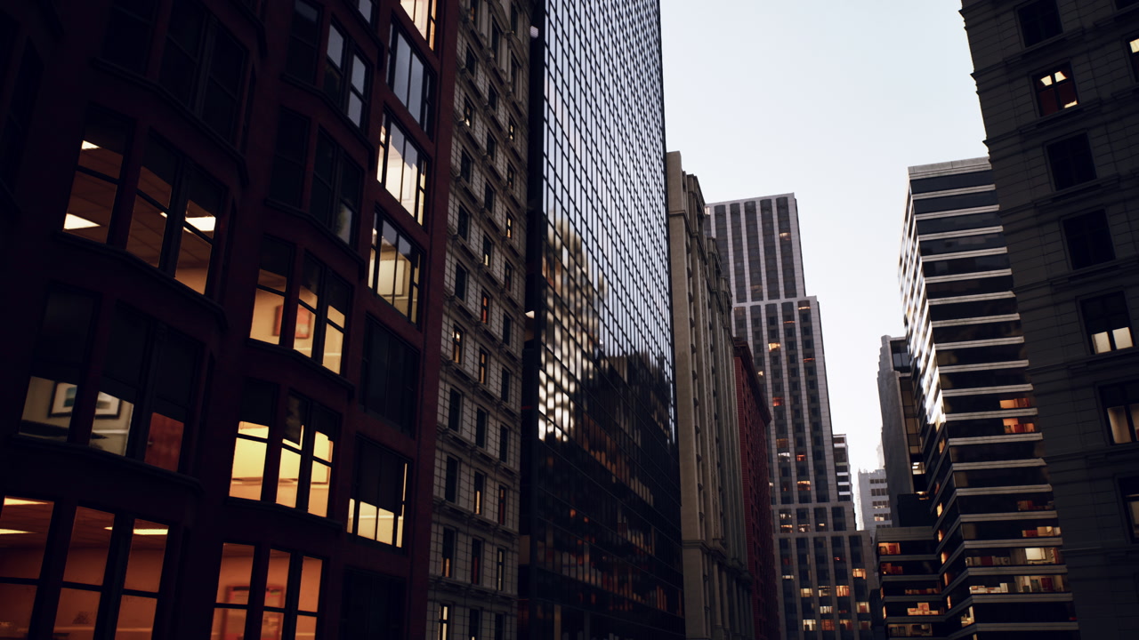 Serene evening scene showing illuminated facades and contemporary structures