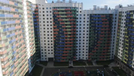 colorful apartment buildings with a playground