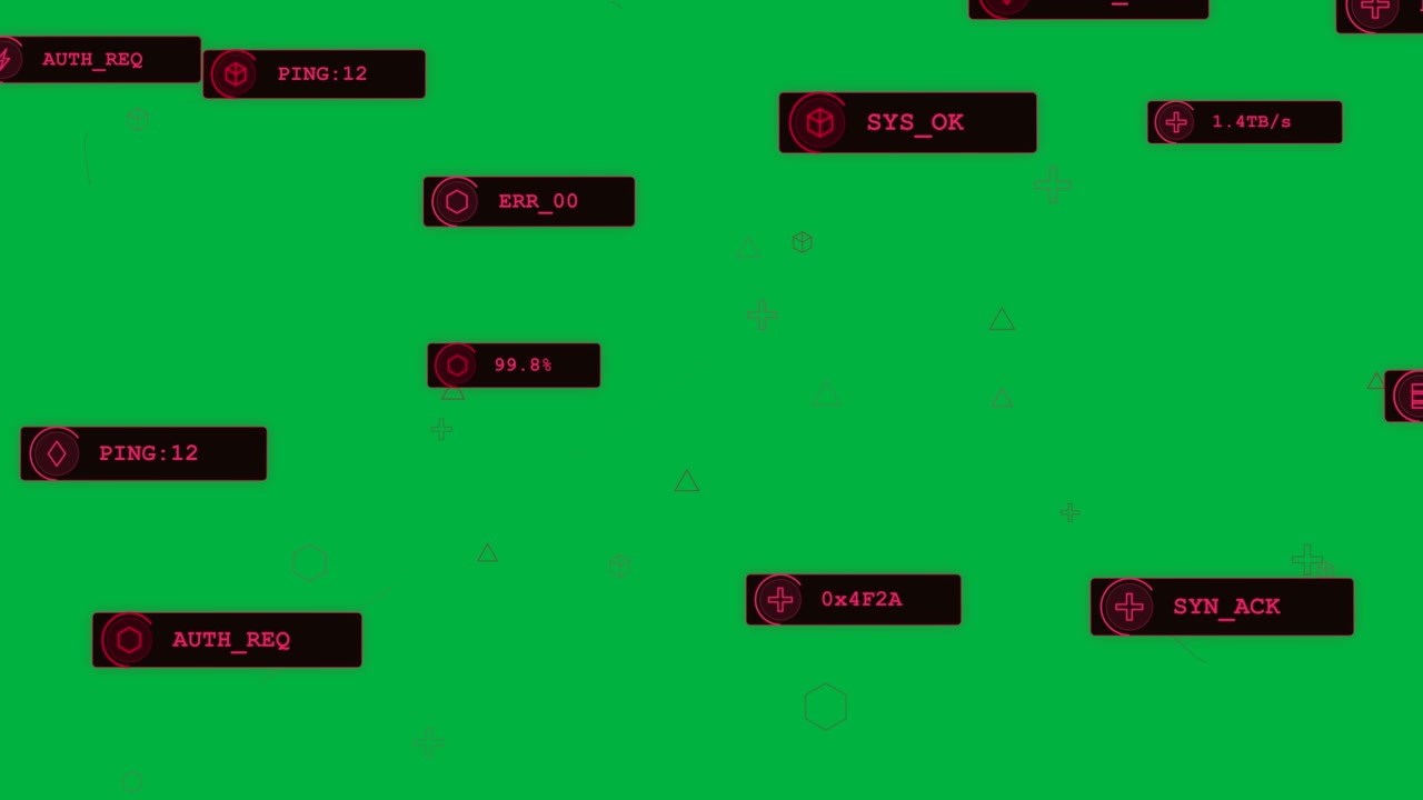 Vertical video: Initializing HUD moving status labels right and down on black canvas, forming links