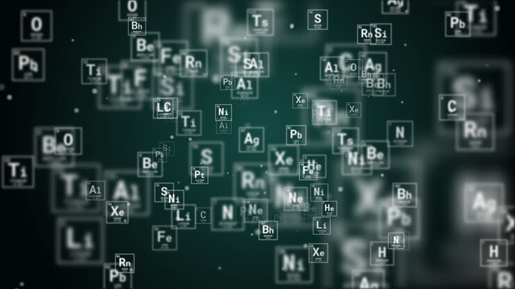 Animation of periodic table of elements on green abstract background. Science concept. Loop motion graphic.