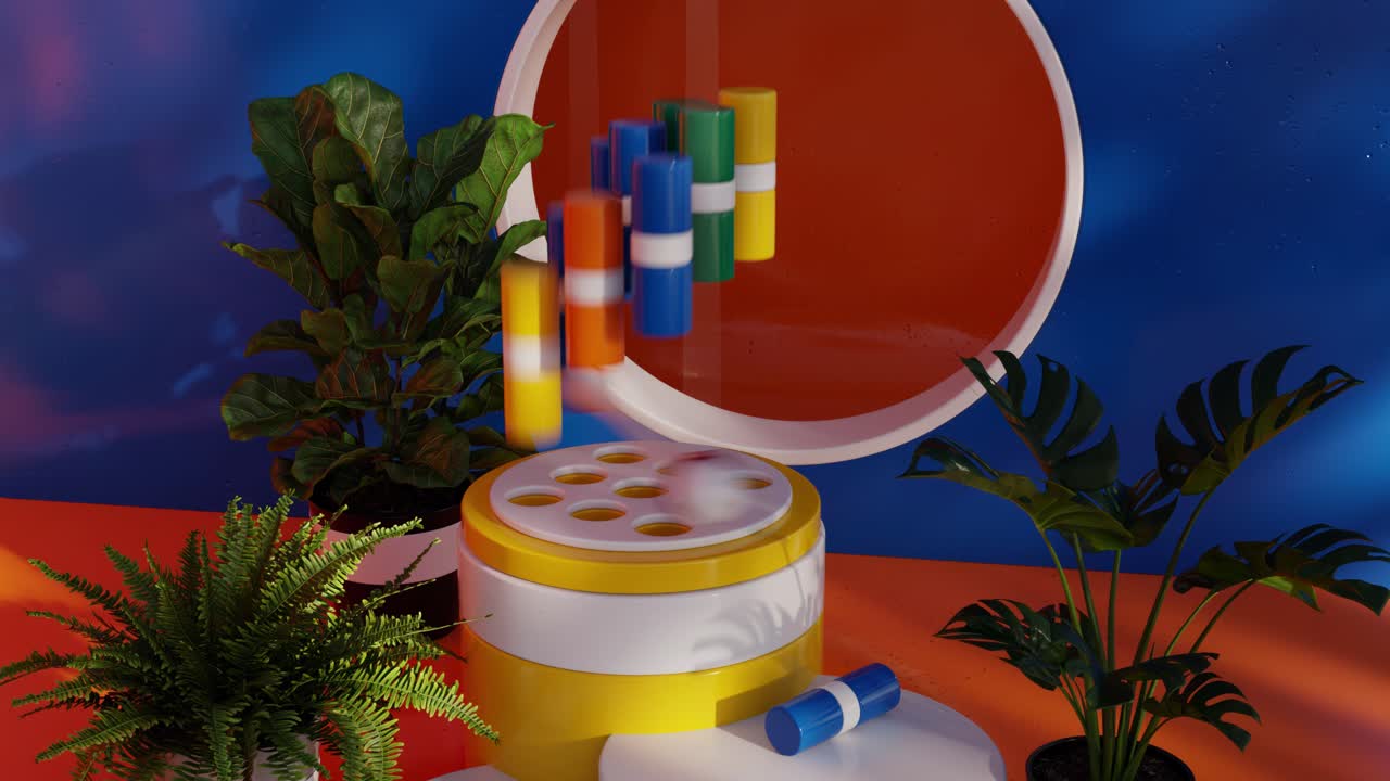 Still Life with Plants and Geometric Objects