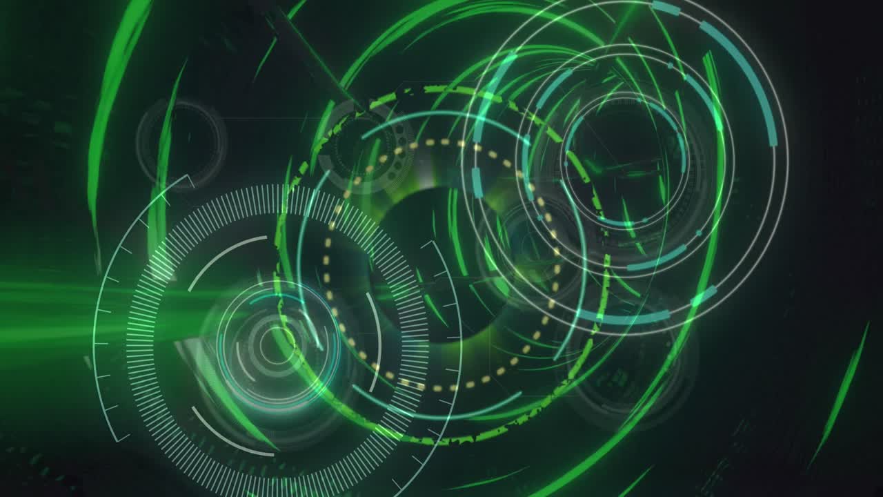 Animation of green neon circles moving on black background
