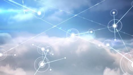 Animation-Des-Netzwerks-Von-Verbindungen-Mit-Symbolen-über-Wolken