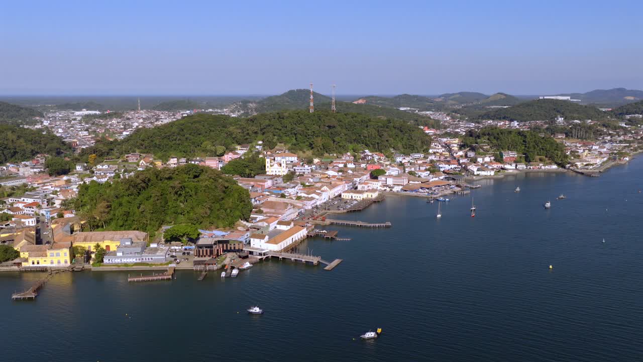 Panoramic aerial view of the port city Sao Francisco do Sul in Santa Catarina, southern Brazil