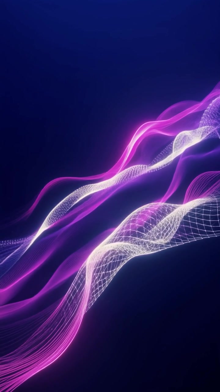 Abstract Digital Waves of Glowing Purple and White Light