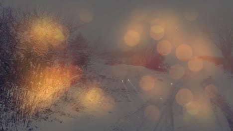 animación de luces de hadas parpadeantes de navidad sobre un paisaje de invierno