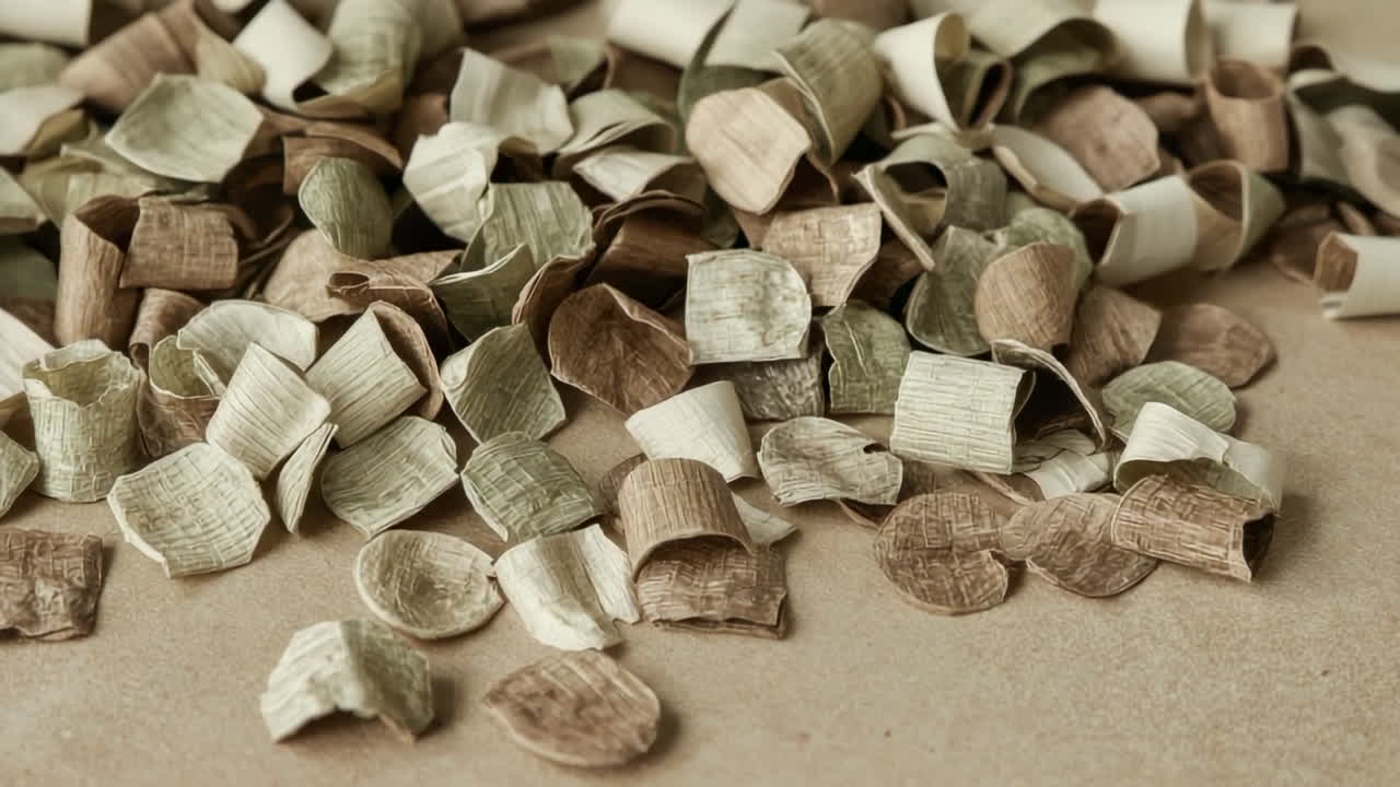 Pile of Curled Textured Paper Scraps in Earth Tones