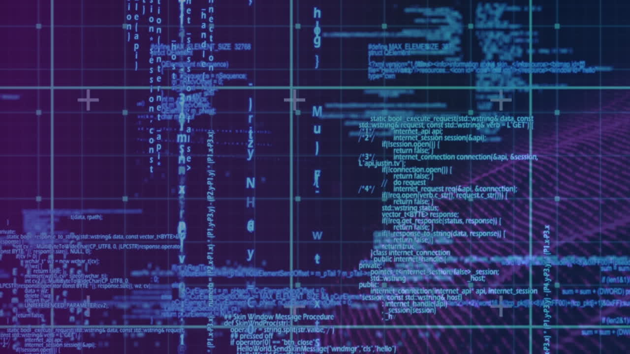 Animation of data processing over violet background