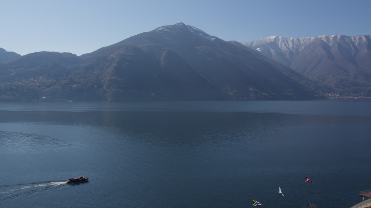 Hotel Balcony Overlooking Lake Como In Tremezzo, Italy. Panning Shot
