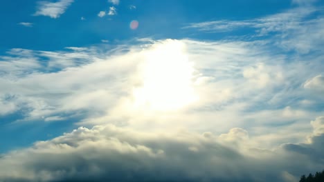 beautiful blue sky with white clouds and sun