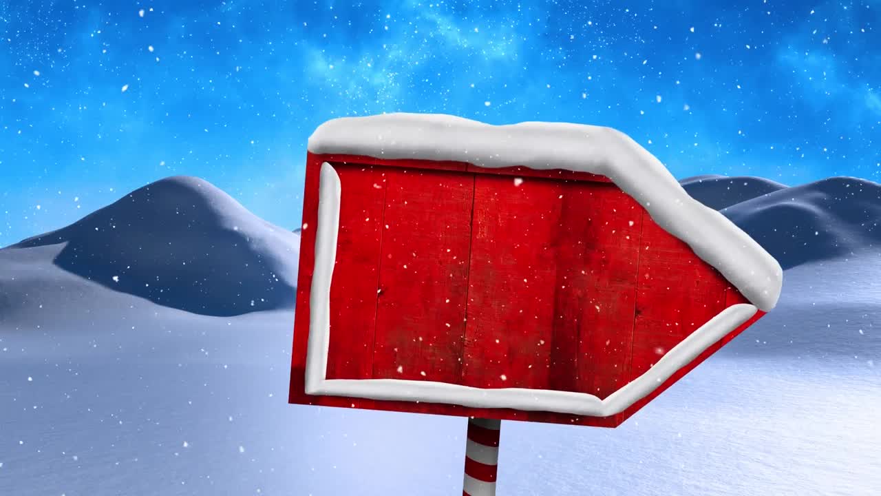 파란색 배경에 나무 표지판과 함께 겨울 풍경의 애니메이션