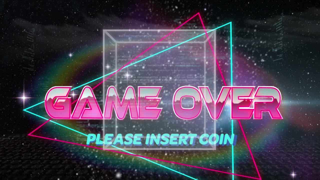 검은색 배경에 생동감 넘치는 네온 선 위에 텍스트 위에 게임의 애니메이션