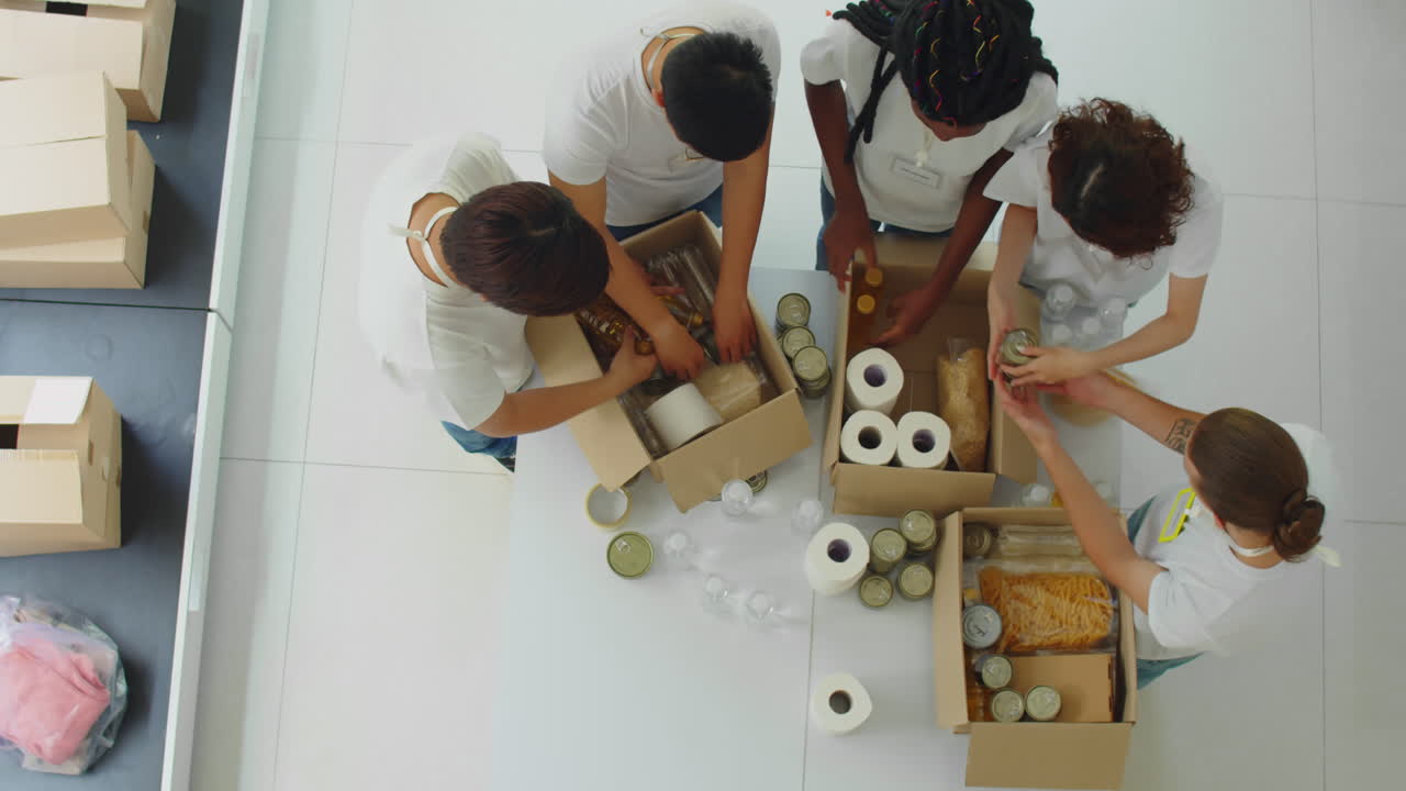 Students Volunteering in Donation Center Top View