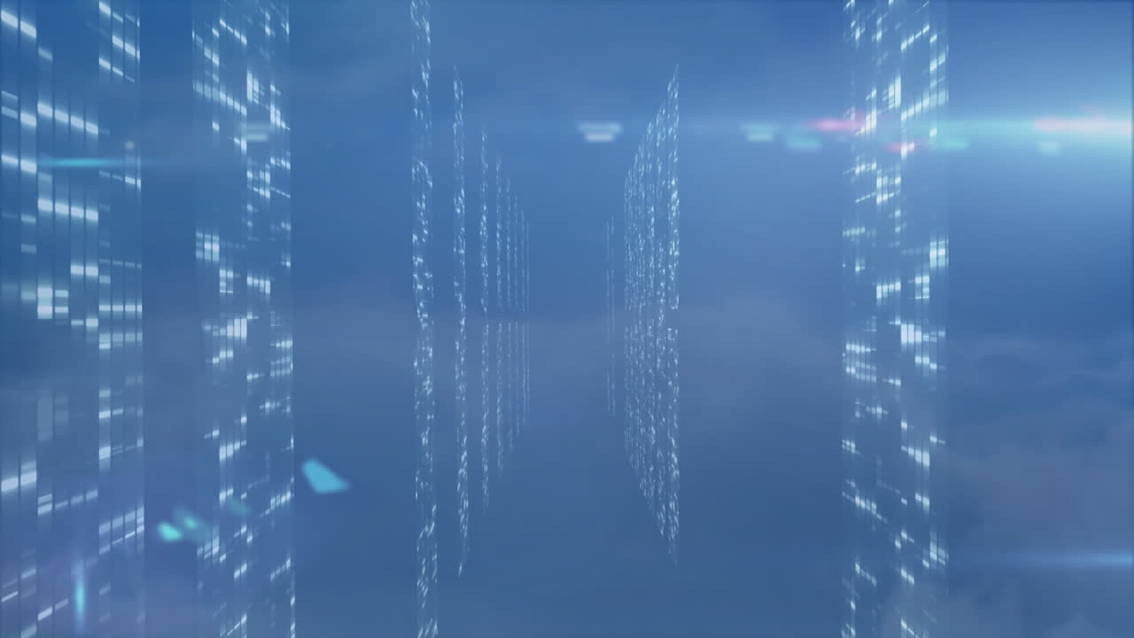 In school, child watching animation of digital data streams in virtual environment