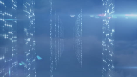 in school, child watching animation of digital data streams in virtual environment