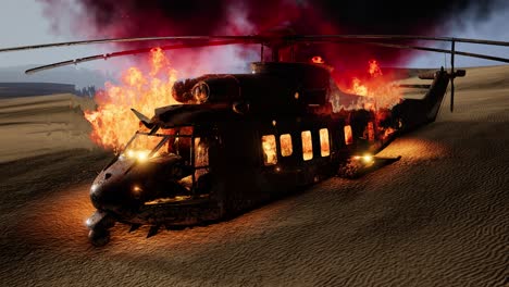 burned-military-helicopter-in-the-desert-at-sunset