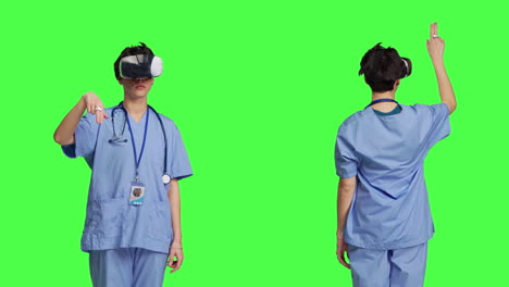 health specialist using vr headset to examine patient diagnosis