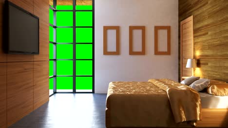4k. bedroom in soft light colors.