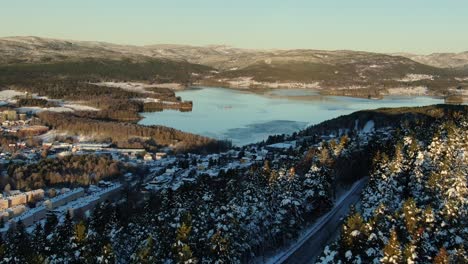 un video aéreo de fondo del lago maridalen en oslo, noruega en invierno