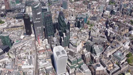 aerial view of the city of london towers and reflections from the bishopsgate tower