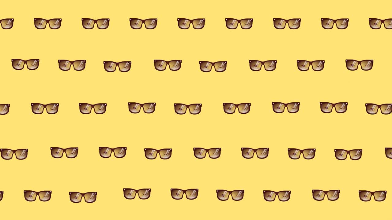 animación de múltiples gafas de sol sobre un fondo amarillo