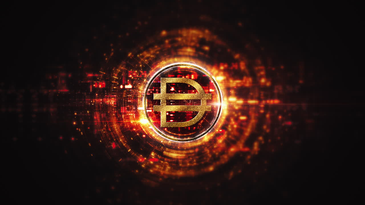 Futuristic digital background highlighting advanced cryptocurrency and encryption technology, featuring blockchain networks and secure cryptographic systems : DAI, dai crypto