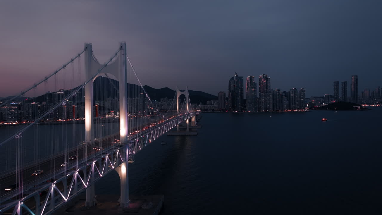 Night view of a bridge over a city