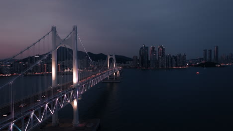 night view of a bridge over a city
