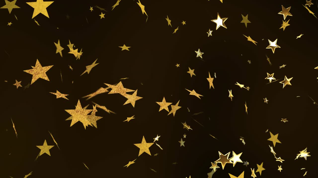 Central push sending gold star cutouts drifting and rotating outward, creating sparkling streaks