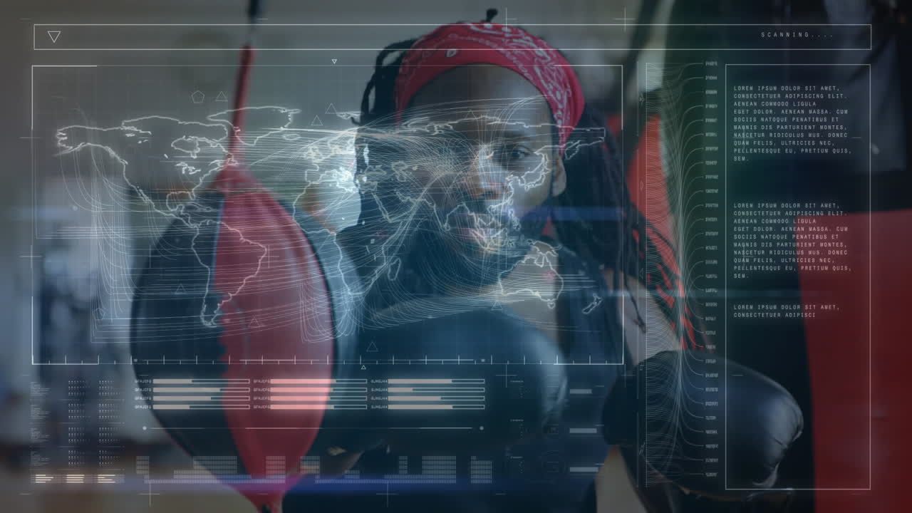 스크린에서 데이터 처리의 애니메이션 강인한 남자 권투