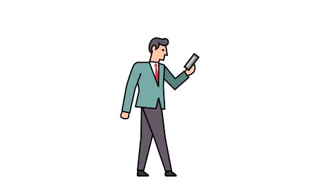 linear style flat stick figure pictogram color businessman character walking with smartphone animation luma matte