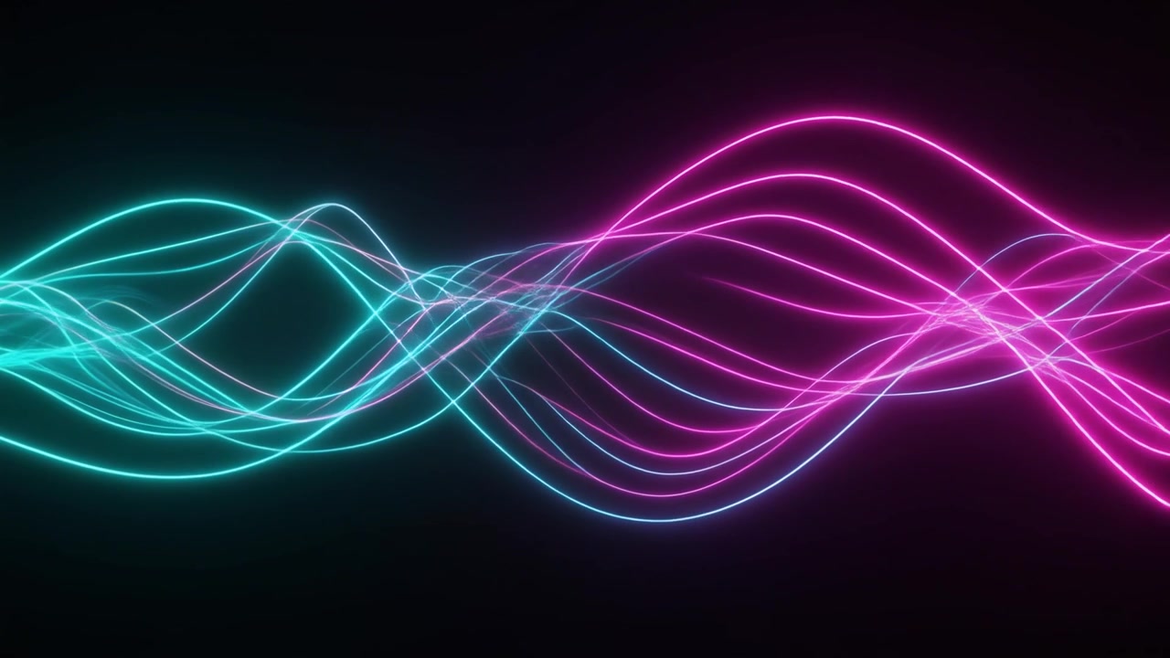 Abstract Neon Light Waves Flowing on Black Background