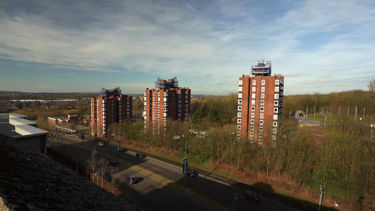 High rise tower blocks, flats built in the city of Stoke on Trent to accommodate the increasing population, housing crisis and over crowding, immigration housing