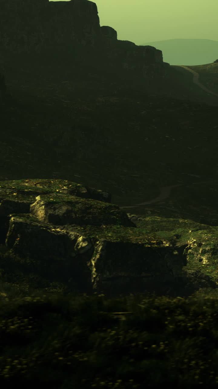 Dawn light on a mysterious rocky landscape and vast terrain