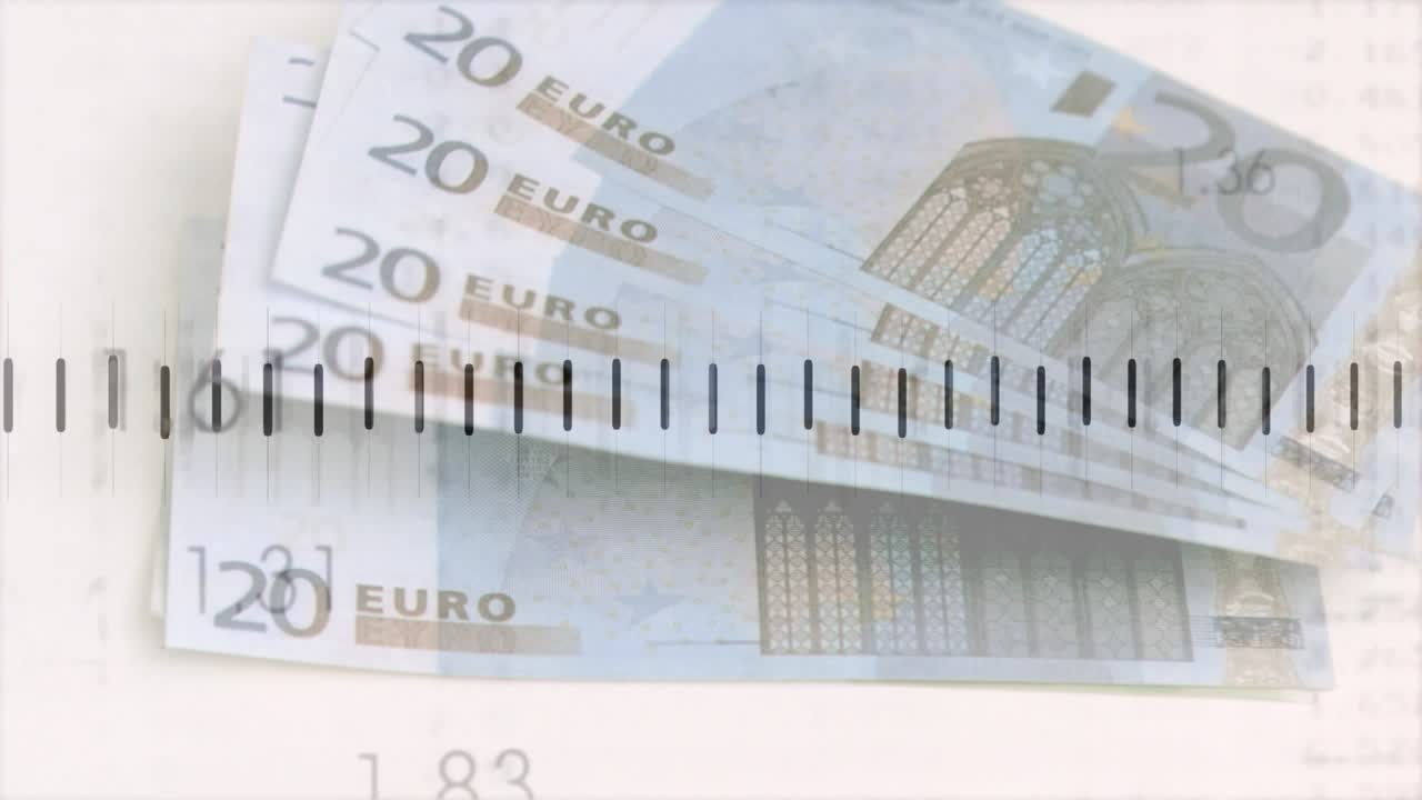 Pila di banconote da 20 euro al centro, mentre una linea a zigzag appare sulle tacche, visualizzando il valore.