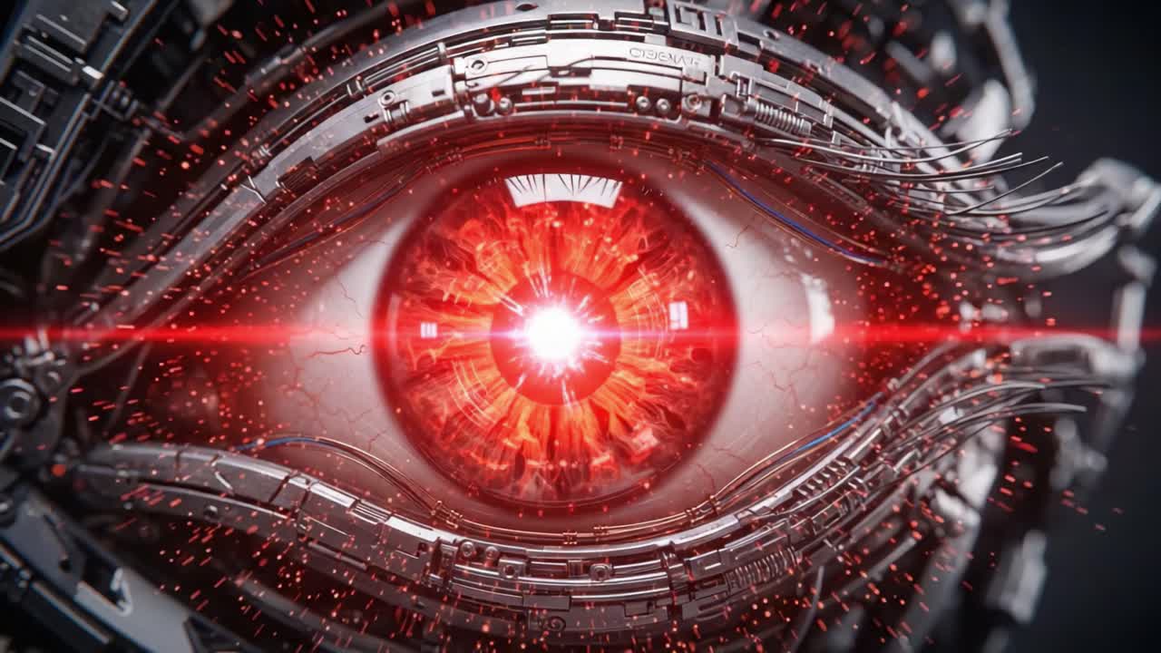 A mesmerizing cybernetic eye reveals a complex blend of technology and emotion, showcasing intricate designs that captivate and intrigue viewers through vivid detail and color