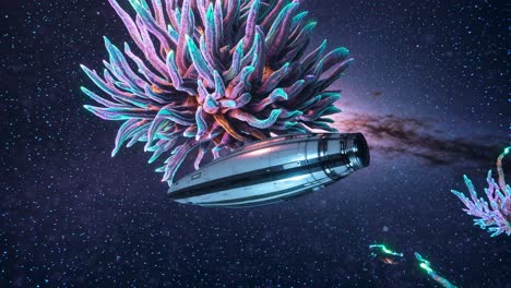alien flora and spaceship in space