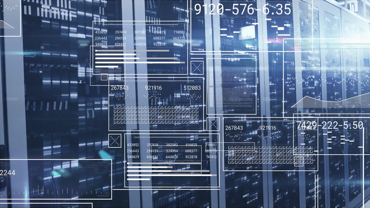 animación del procesamiento de datos a través de servidores informáticos