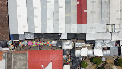 aerial directly down onto street market in quetzaltenango, guatemala