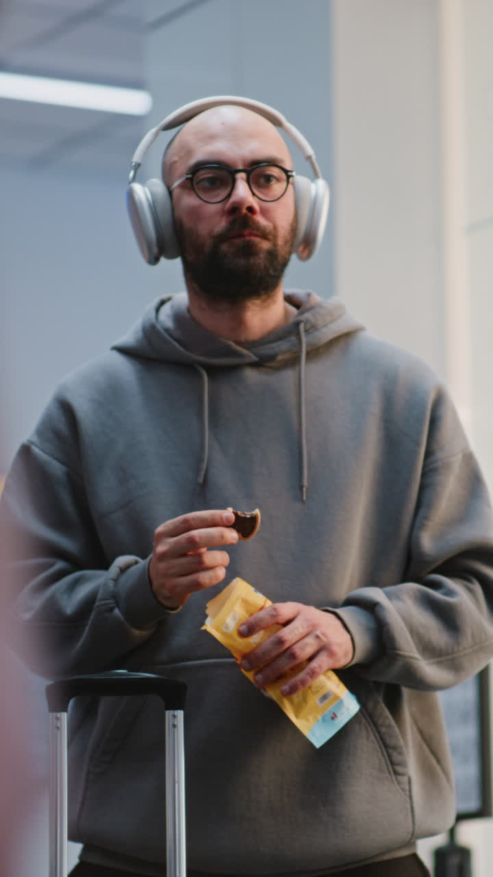 Man Eating Snack at Airport