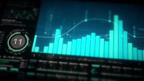 Business-Börse,-Handel,-Infografik-Mit-Animierten-Grafiken,-Diagrammen-Und-Datenzahlen-Insight-Analyse,-Die-Auf-Dem-Monitorbildschirm-Für-Business-Meeting-Mock-up-Themen-Angezeigt-Werden