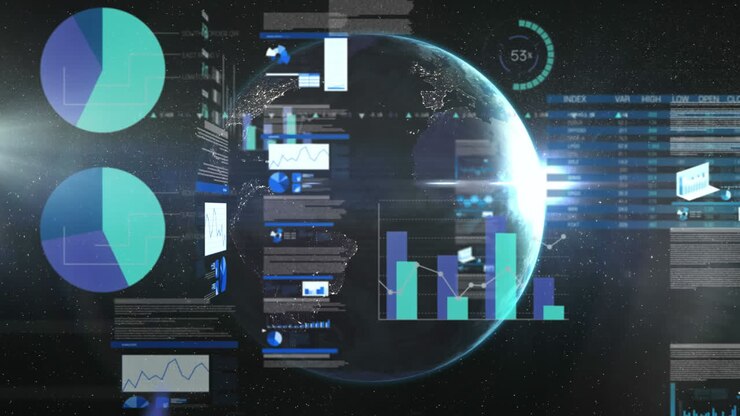 Animation of data processing with globe spinning